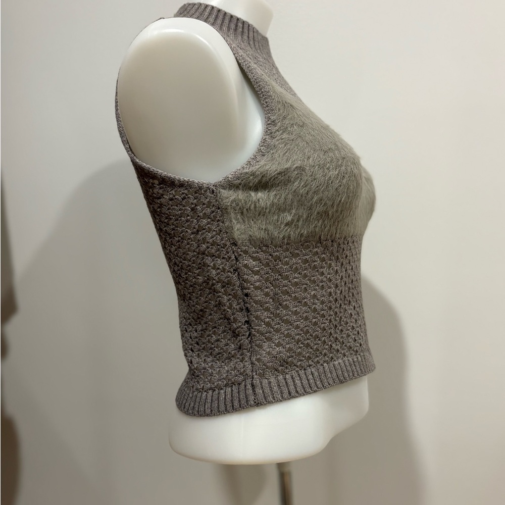 BNWT- CIDER Sleeveless Knit Mock Neck Top – with a Fuzzy Chest in brownish grey